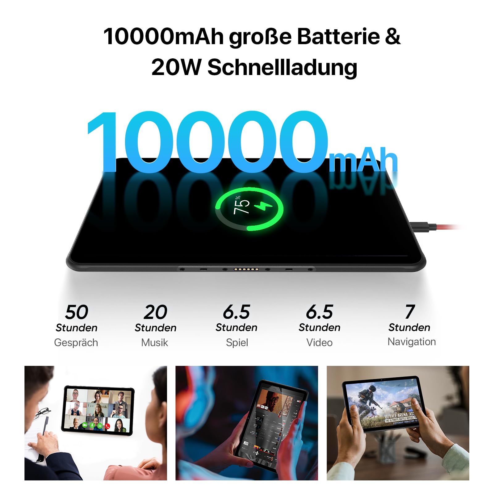 UMIDIGI Outdoor Tablet 11 Zoll 2K FHD+,16GB+128GB,Dual 4G SIM Tablette | Active T1 Leichtes Rugged Tablet Wasserdicht, Octe-Core/16MP*2/10000mAh/GPS/OTG/5G WIFI/IP68/IP69K, Android Tablets mit Stift