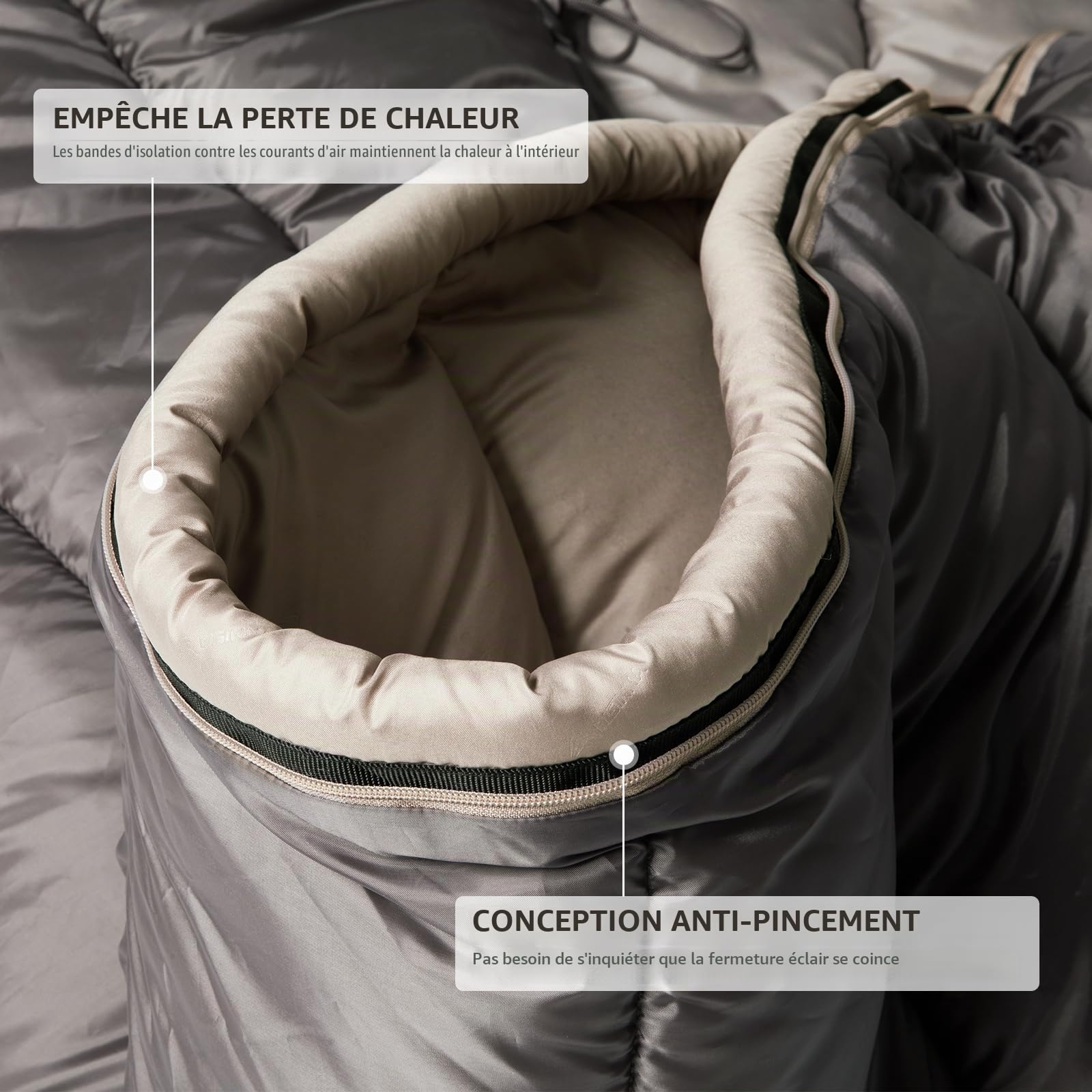 BISINNA Sac de Couchage XL Adulte 4 Saisons léger | Chaud, confortable, déperlant. Pour camping, randonnée int./ext.