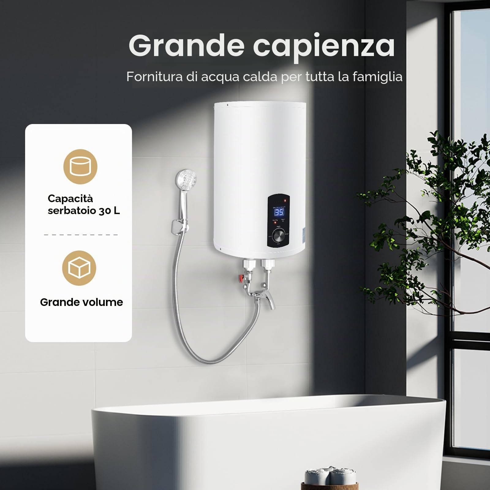Contenitore elettrico per acqua calda, 50 L/100 L/120 l, 2000 W, caldaia elettrica, intelligente, funzionamento digitale, per bagno, lavello della cucina (bianco, 50 l)