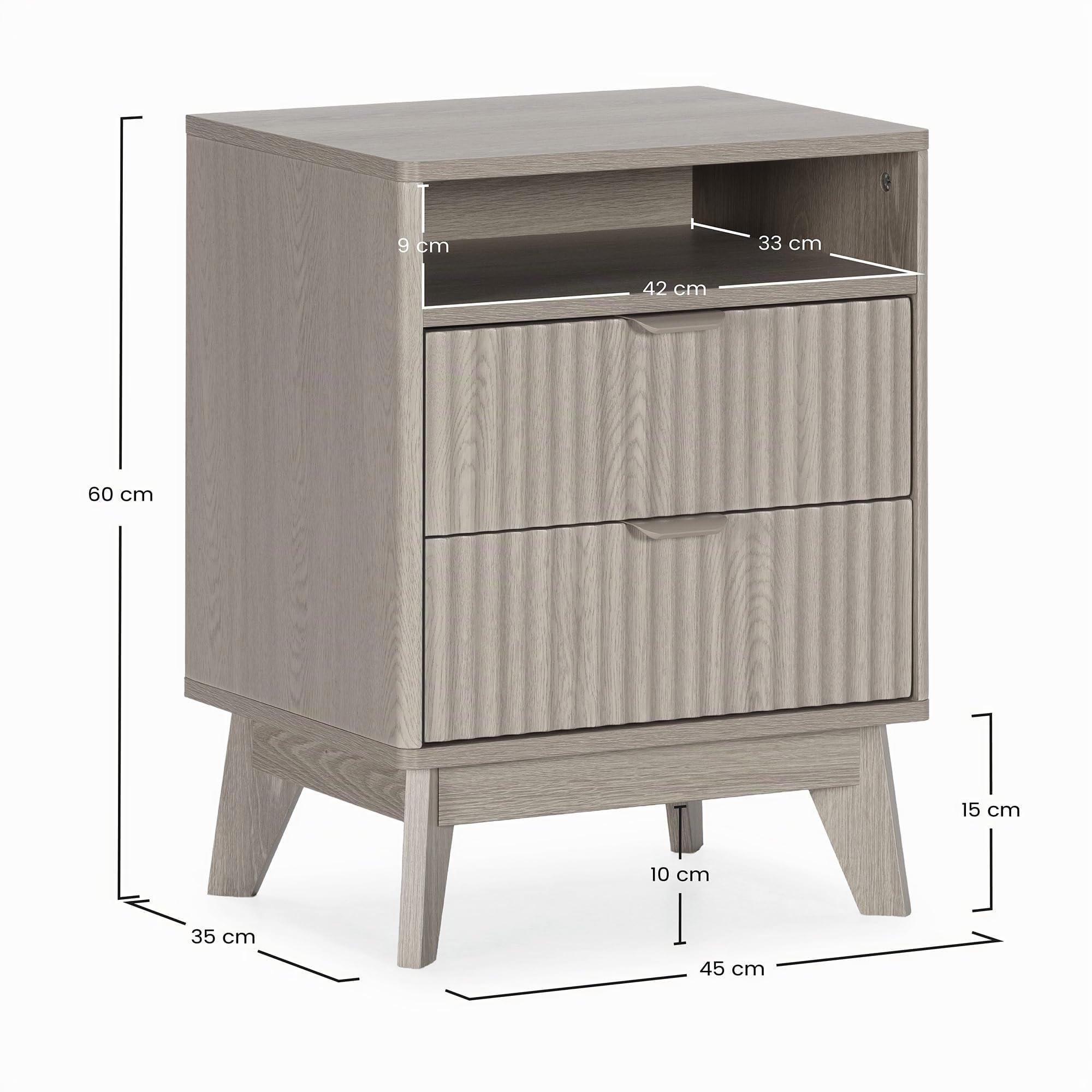 HOMN LIVING Mesita de Noche Oporto 2 cajones, 45 cm (Ancho) 35 cm (Profundo) 60 cm (Altura)