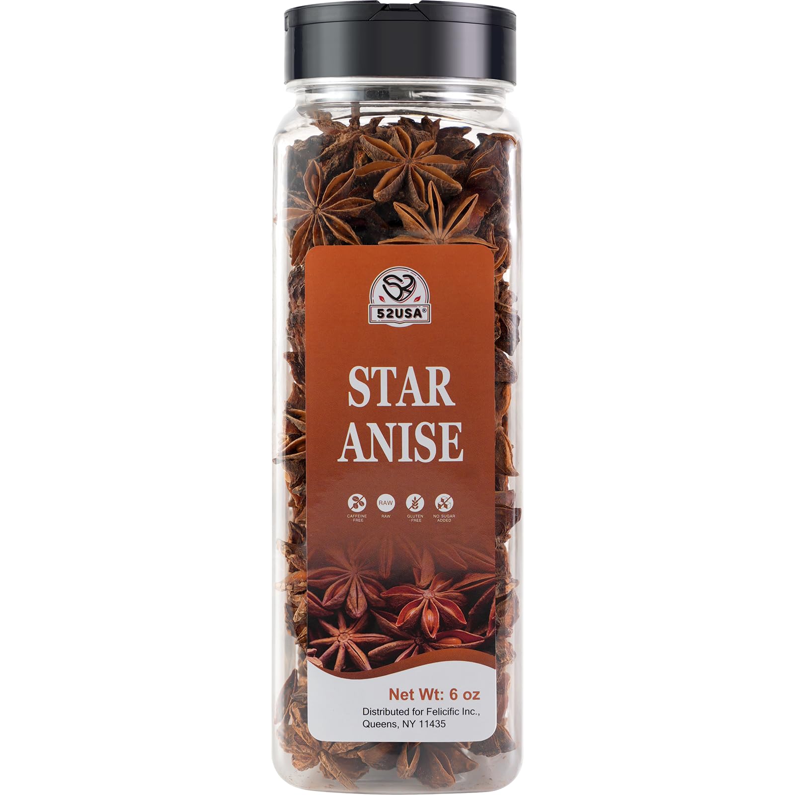 52USA Anice stellato, 6 once - Baccelli di anice stellato essiccato intero in bottiglia, spezie aromatiche per cucinare, cuocere e tè
