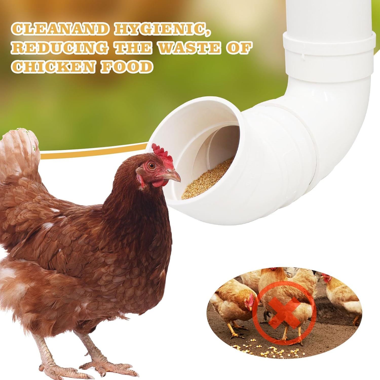2 Pcs No Waste Chicken Feeders Kit - Large & Small Gravity PVC Feeders for Poultry (Chickens, Ducks, Turkeys, Geese) - Image 4