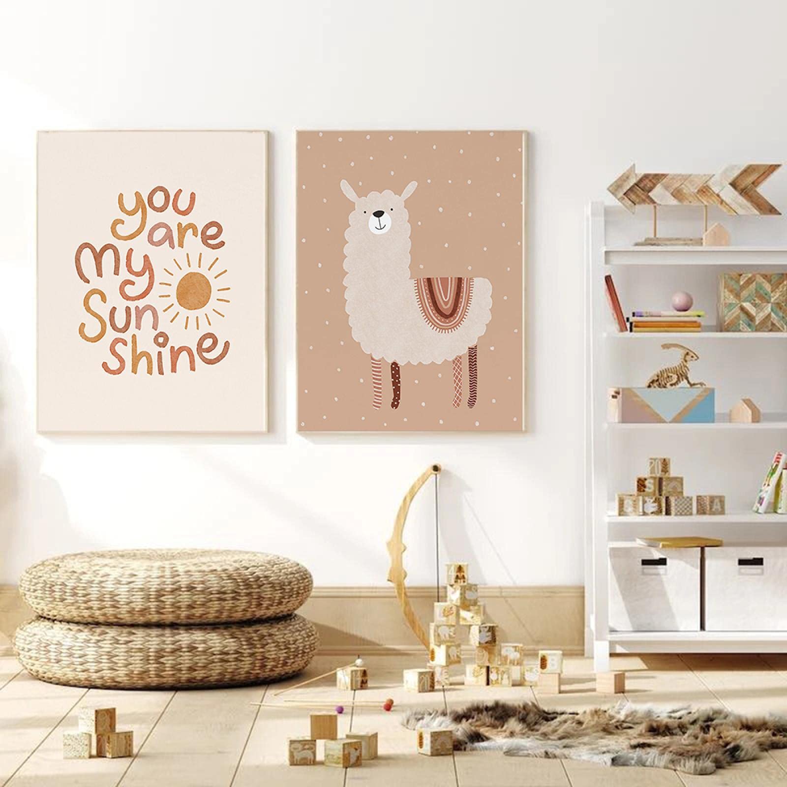 Nadruk w stylu boho do pokoju dziecięcego, "Jesteś moim Sunshine Alpaca", obraz na płótnie, obrazy ścienne, plakat dla dzieci, dekoracja dla niemowląt, 60 x 90 cm x 2 szt., bez ramy