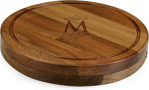 Miniatura 2 de TOSCANA - a Picnic Time brand Juego de tablas de cortar y herramientas con monograma personalizado con iniciales de acacia Circo, 10.2 x 10.2 x 1.6