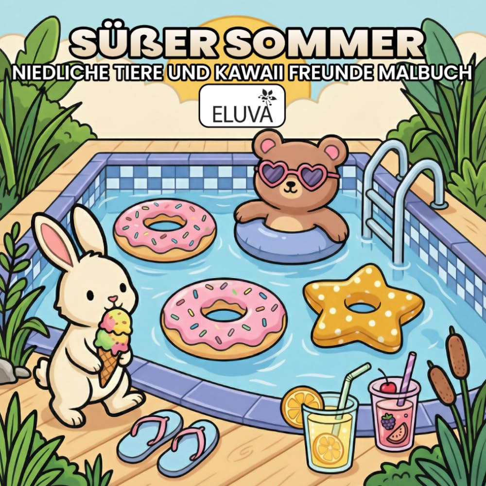 Cozy summer - Süßer Sommer Niedliche Tiere und Kawaii Freunde malbuch: Einfache Illustrationen im minimalistischen Stil, einseitig bedruckt, 60 Motive, Softcover.