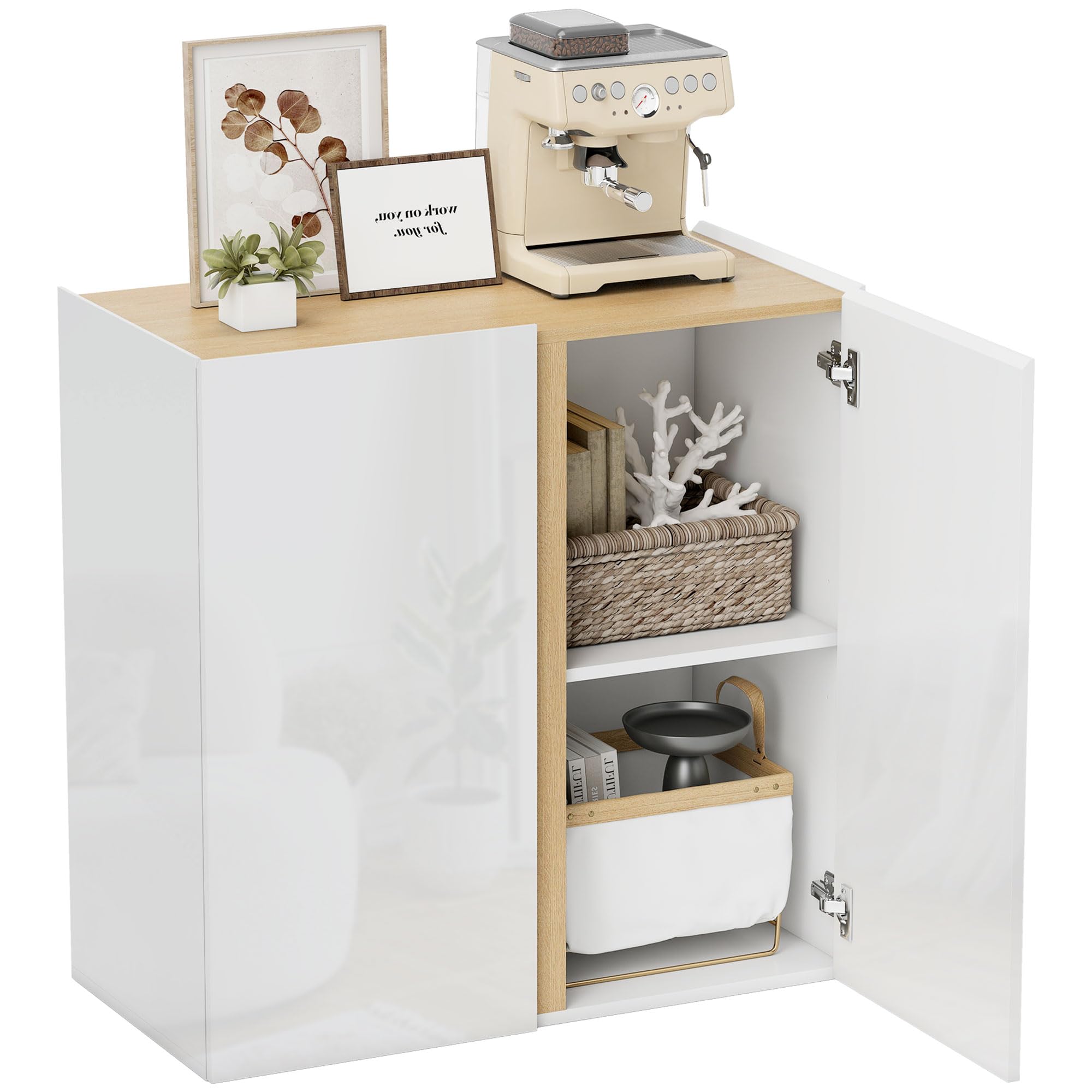HOMCOM Sideboard Küchenschrank für Küche 80 x 40 x 80 cm Hochglanzweiß | 2 Soft-Close-Türen, Verstellbarer Einlegeboden, Moderner Aufbewahrungsschrank, Wohnzimmer