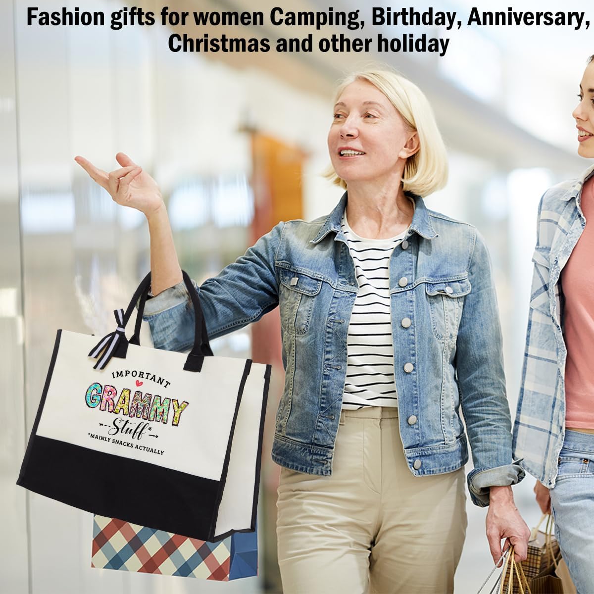 Grandma Christmas Birthday Gifts Mother Gifts Tote Bag for Women Grandmother Canvas Shopping Grocery Bag - Image 4
