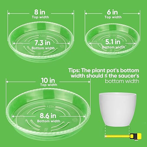 18 Pack Plant Saucers of 6 inch & 8 inch & 10 inch , Durable Plant Trays for Indoors Outdoors, Clear Plastic Flower Plant Pot Saucer, Made of Thicker, Stronger Plastic, with Taller Design (6"+8"+10")(Clear,6"+8"+10")