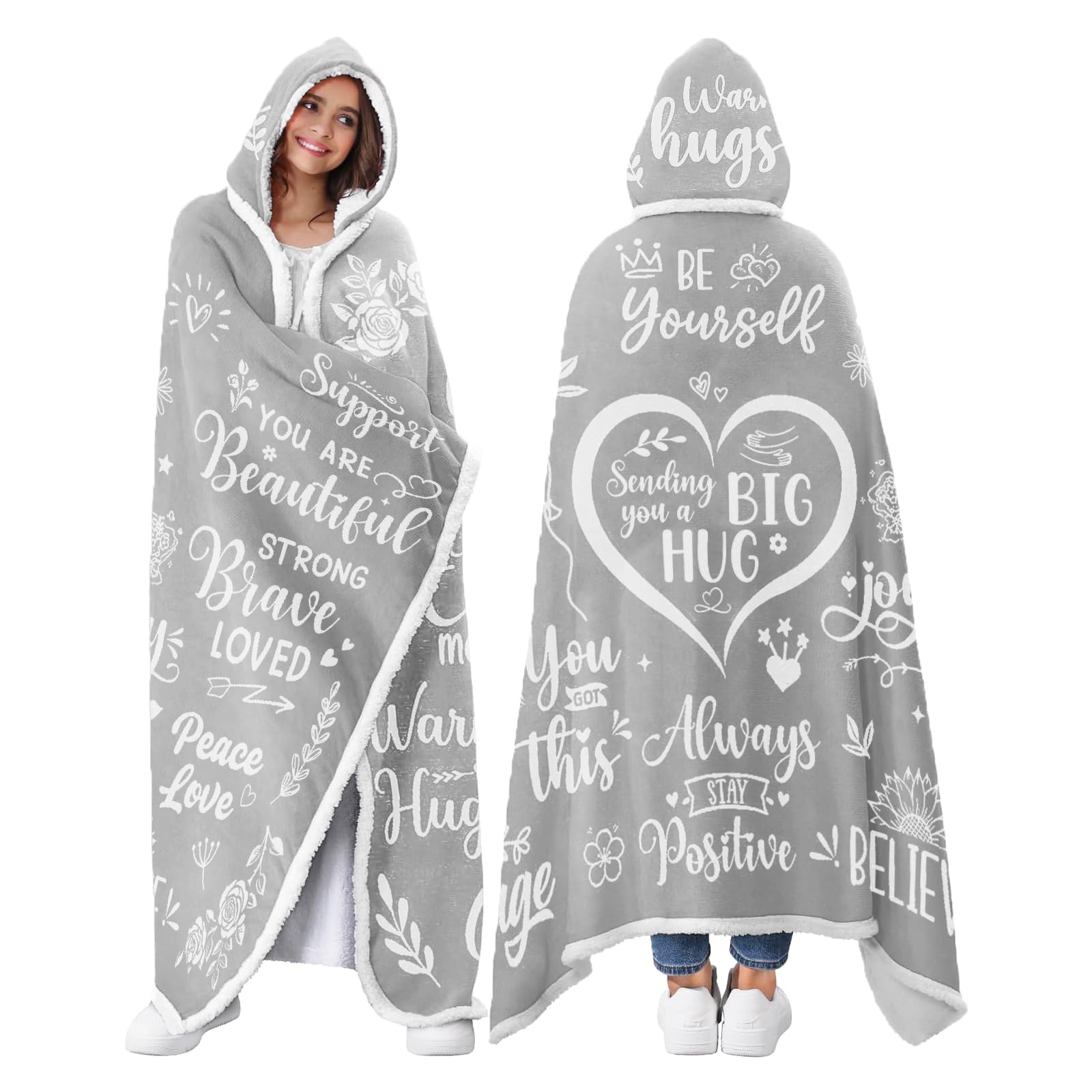 Mother‘s Day Gifts for Mum – Cosy Positive Quotes Wearable Blanket Hoodie, Fluffy Fleece Snuggle Wrap with Encouraging Words – Thoughtful Presents for Wife, Best Friend, Daughter from Husband