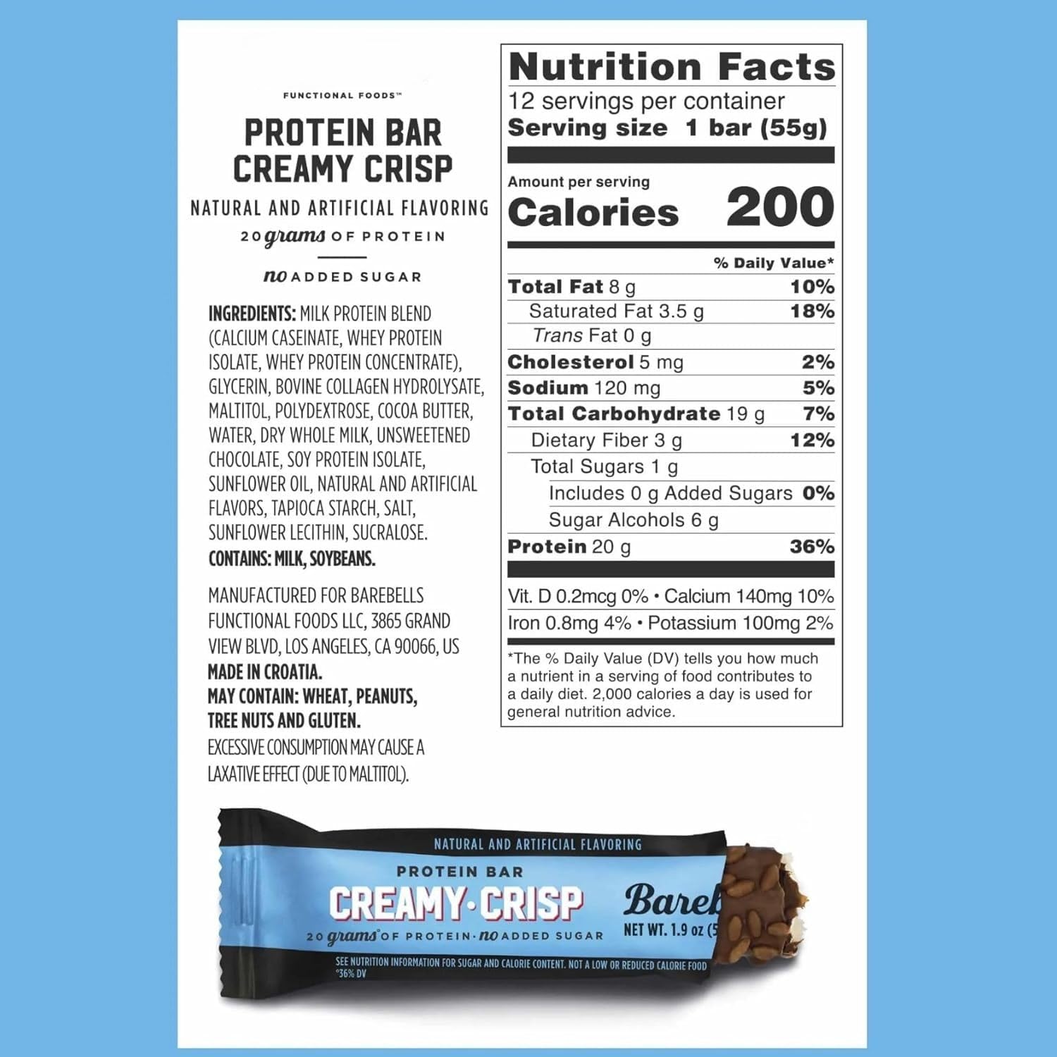 NEW FLAVORS Barebels Protein Bars Variety Pack – Creamy Crisp & Peanut Butter, 20g Protein, Low Sugar, 1.9oz Bars, 8-Count