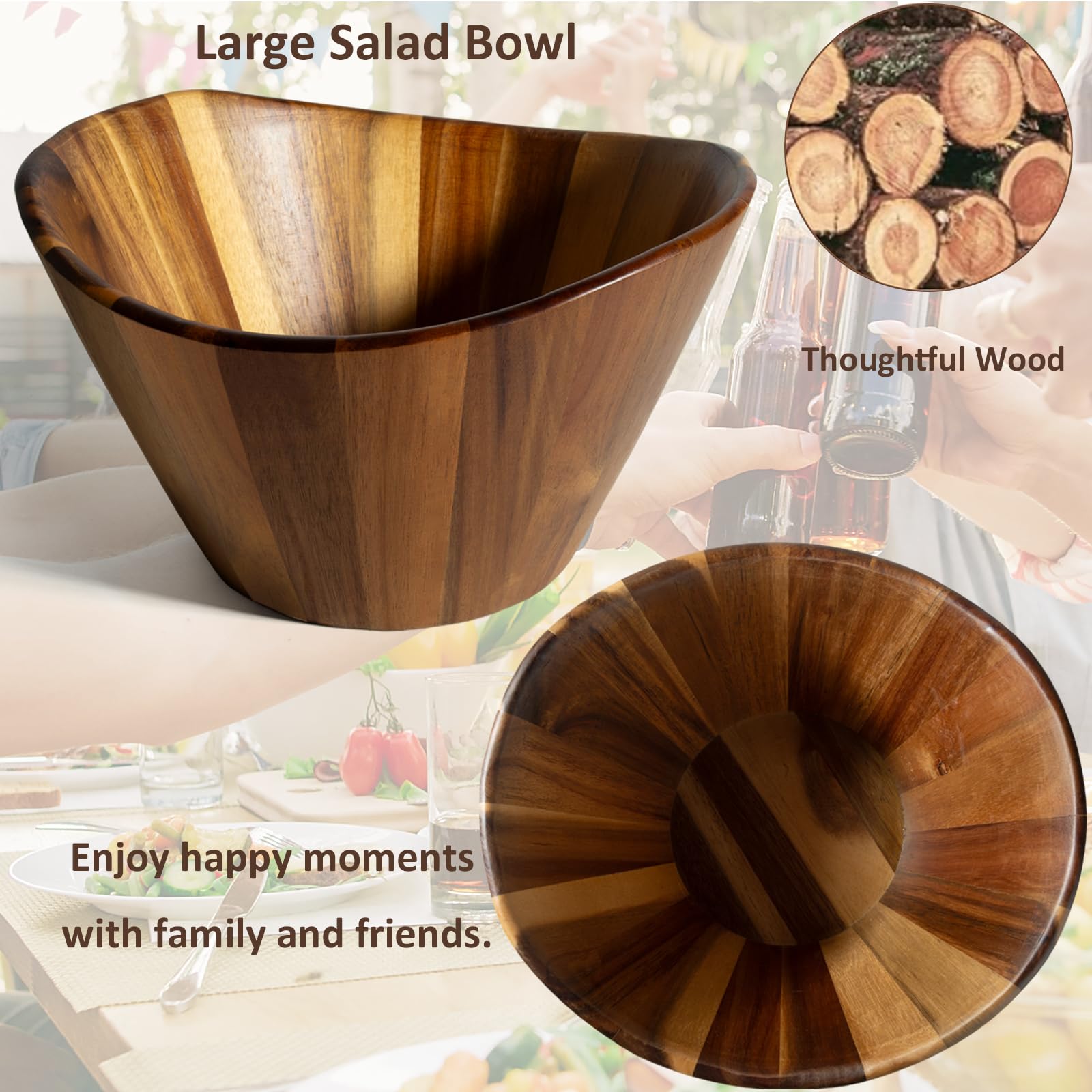 Holzschale rund aus Akazie - Ideal als Salatschüssel, Rührschüssel, Obstschale oder Brotschale,Ø 30.5 cm, Küchenutensilien, Perfekt für Küche, Picknick & Party, Braun