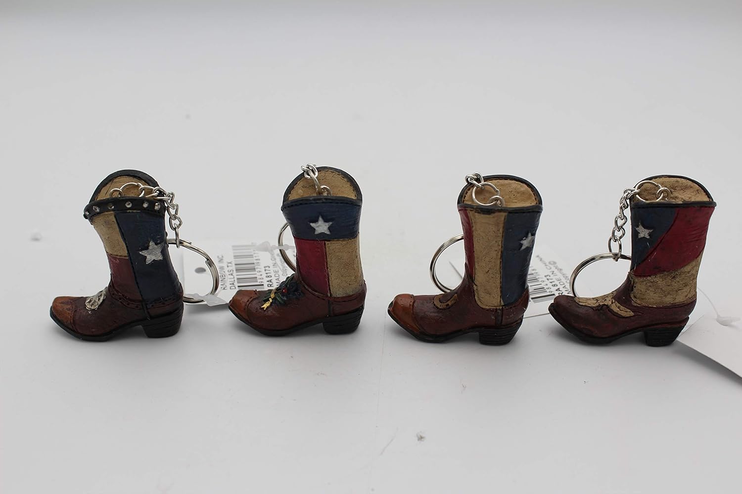 Rainbow. Set of 4 Texas Flag Cowboy Cowgirl Boot Keychain Rustic Hand Painted Hanging Charm