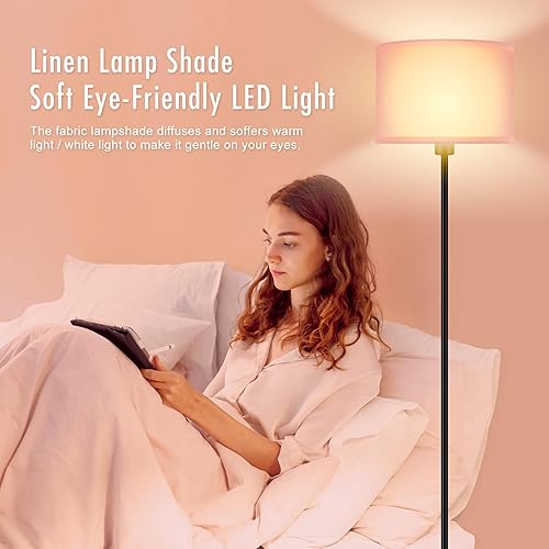 Miniatura 28 de Lámparas de pie doradas para sala de estar, lámpara de pie moderna, pantallas blancas, interruptor de pie, lámparas de poste simple lámpara alta