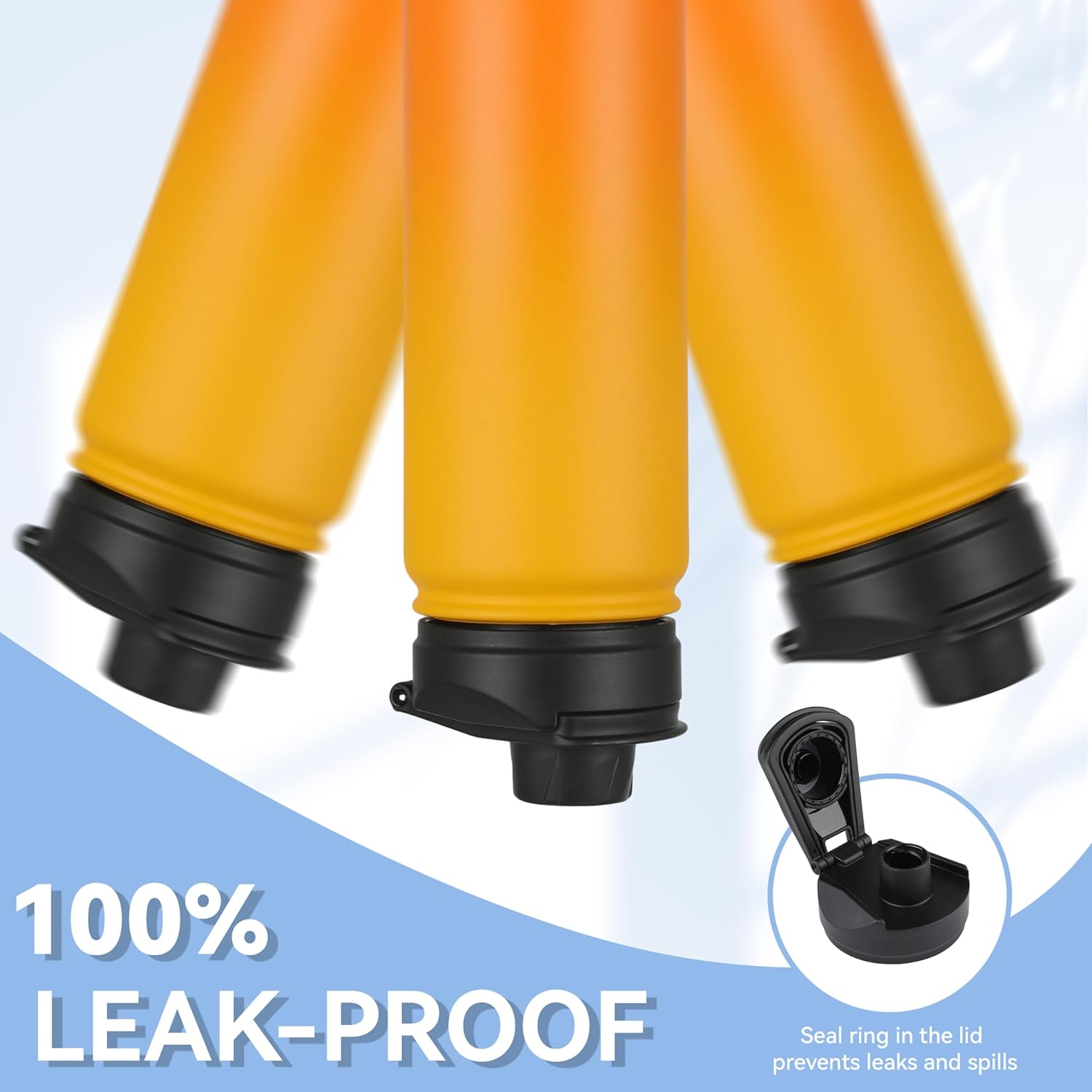 HASLE OUTFITTERS Insulated Water Bottle 22 oz Double Wall Stainless Steel Water Bottle Wide Mouth with Straw Lid & Spout Lid Keeps Cold or Hot(Yellow Orange Gradient,1) - Image 4