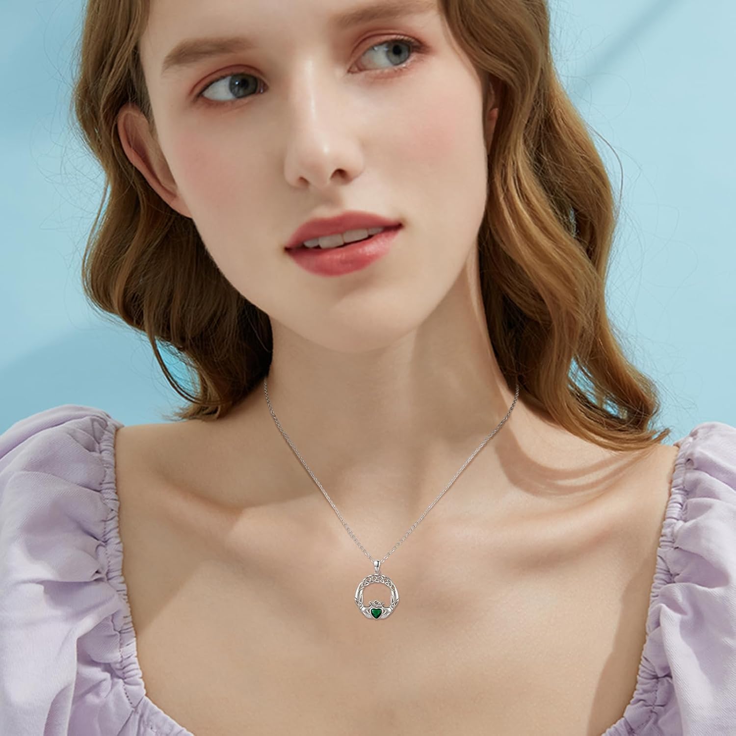 CUOKA MIRACLE Claddagh Necklace for Women 925 Sterling Silver Clada Celtic Knot Necklace Heart Birthstone Pendant Necklace Irish Jewelry Gifts for Women on Birthday Mother's Day - Image 2