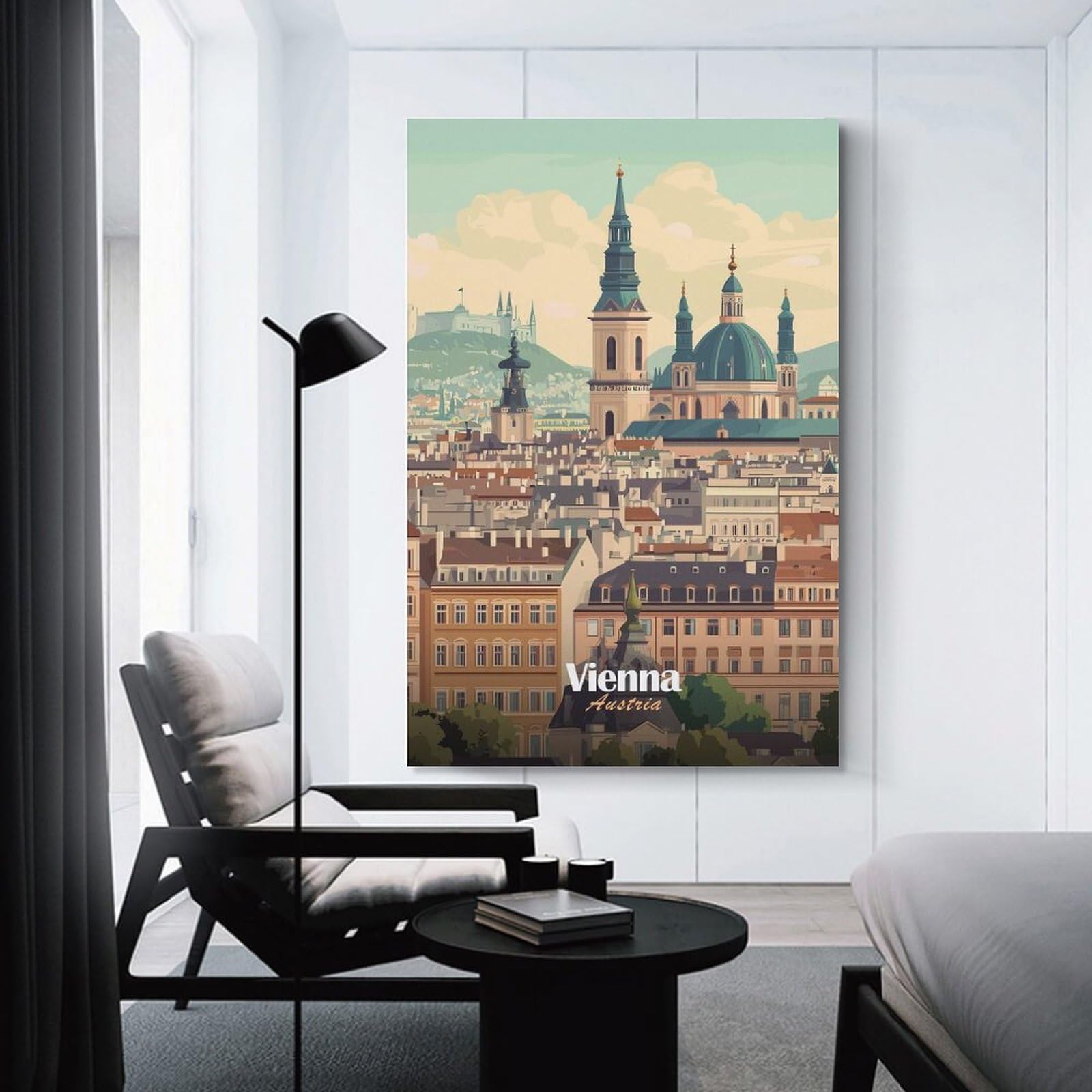 Junmoney Unframe-Style-22 Vienna Cityscape Canvas Wall Decor, 12X18inch(30X45cm), For Small Homes, Bedrooms Or Open Spaces, Home Artwork For Modern Interiors