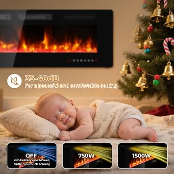 Quiniver 60 Slim Electric Fire Freestanding Wall Mount Fireplace Heater