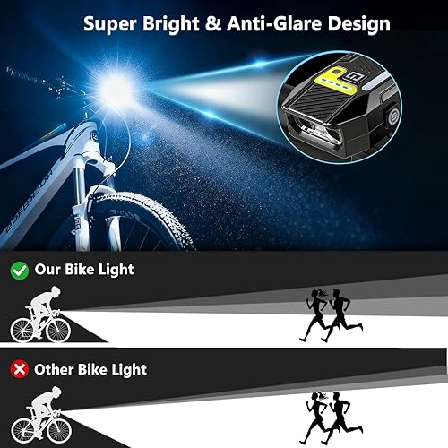 Miniatura 6 de Luces delanteras de bicicleta para conducción nocturna con luces laterales RGB y sensor de luz, 5+10 modos 2400mAh USB-C recargable luces de