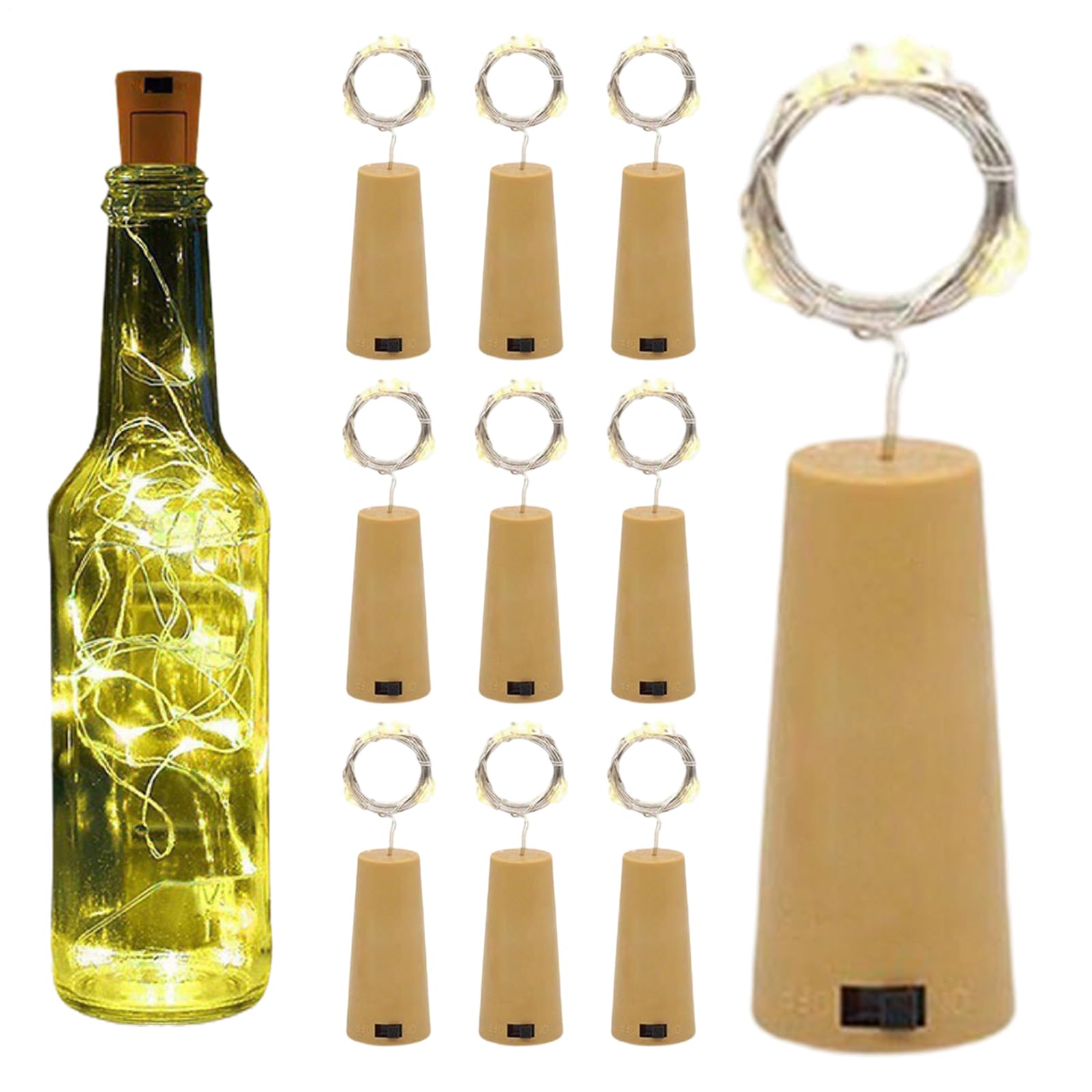 Wine Bottle Lights, 10 Pack 20 LEDs Wine Bottle Light, Cork Light Bottles, Battery Operated Fairy String Lights with 3 Speed Adjustment, for Birthday, Wedding, Christmas Decoration
