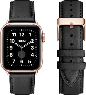 سوار ساعة مصنوع من الجلد متوافق مع ابل بمقاس 42 ملم و44 و45 للرجال والنساء صنفير جلد طبيعي بديل لساعة اي ووتش سلسلة 7 6 5 4 3 2 1- SE- سبورت مقاس و44 و45 أسود