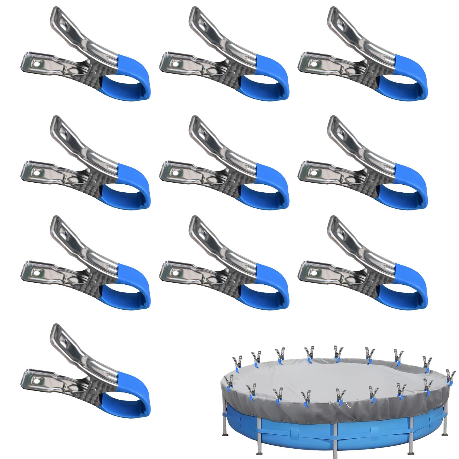 Clips Acero Inoxidable Para Cubierta De Piscina – 30 Unidades, 4.7 Pulgadas, Con Funda Protectora, Antideslizantes