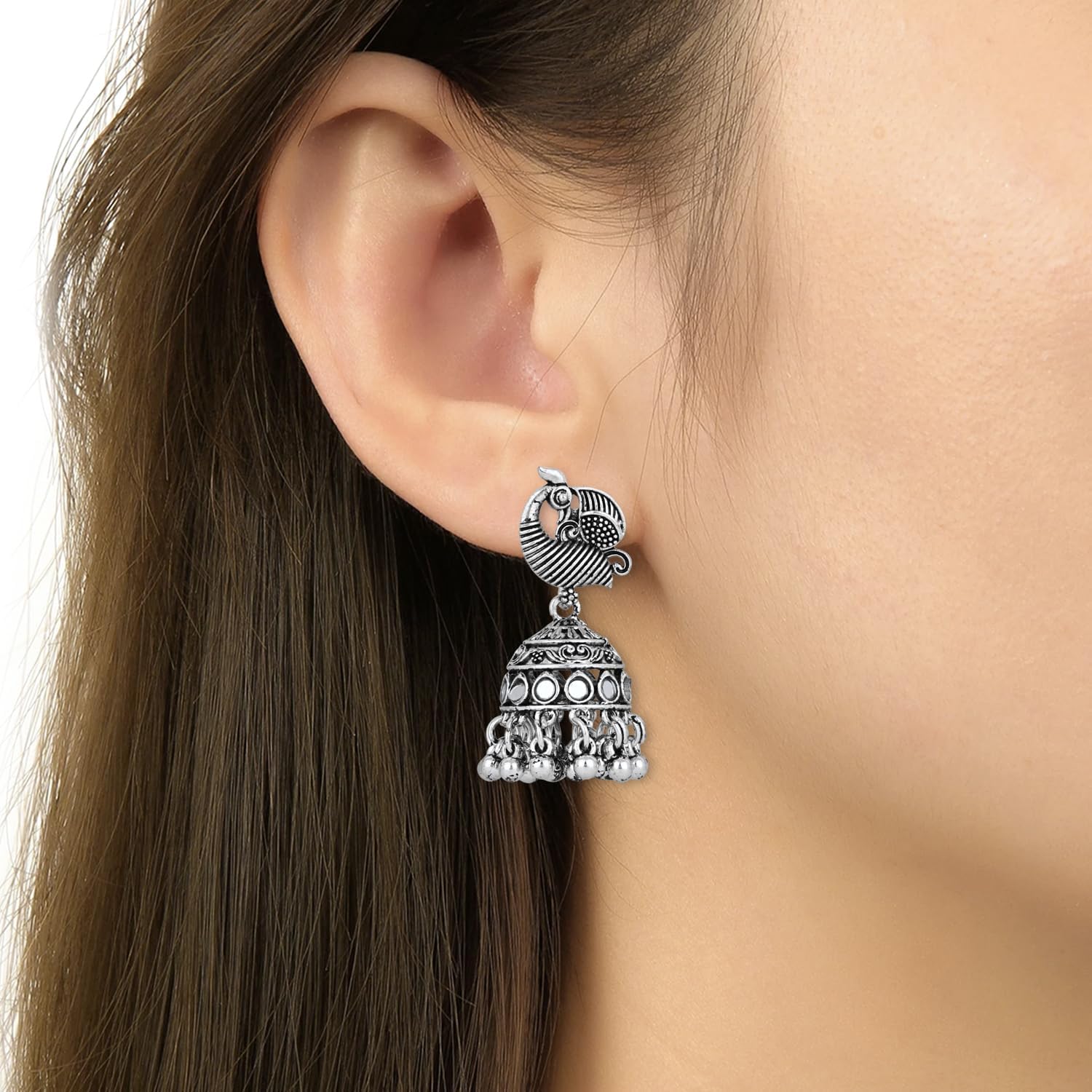 I Jewels Indian Wedding Bollywood Ethnic Silver Oxidised Design Ghungroo Necklace Jewellery Set With Earrings