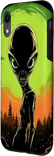 Vista 17 de iPhone 14 Pro Cute Green Alien Head UFO Space Face Alien Case