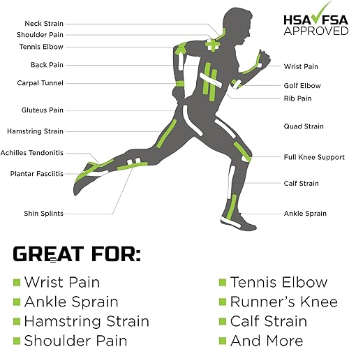 Miniatura 3 de Green Drop Cinta de kinesiología, infundida para recuperación muscular, cinta deportiva terapéutica para hombros, rodilla, espalda, negro, tiras