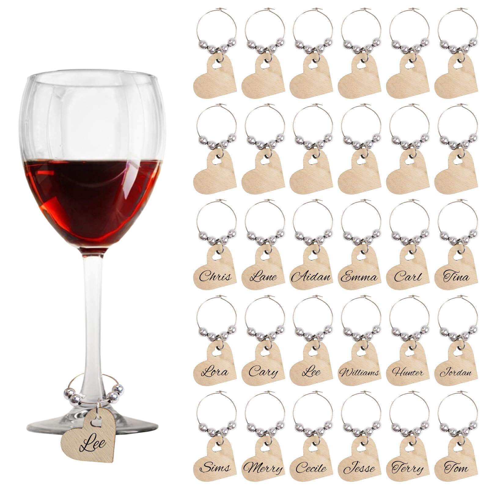 30 Dijes De Madera Para Copas De Vino - Con Anillos De Latón, Personalizables, Para Fiestas Y Degustaciones