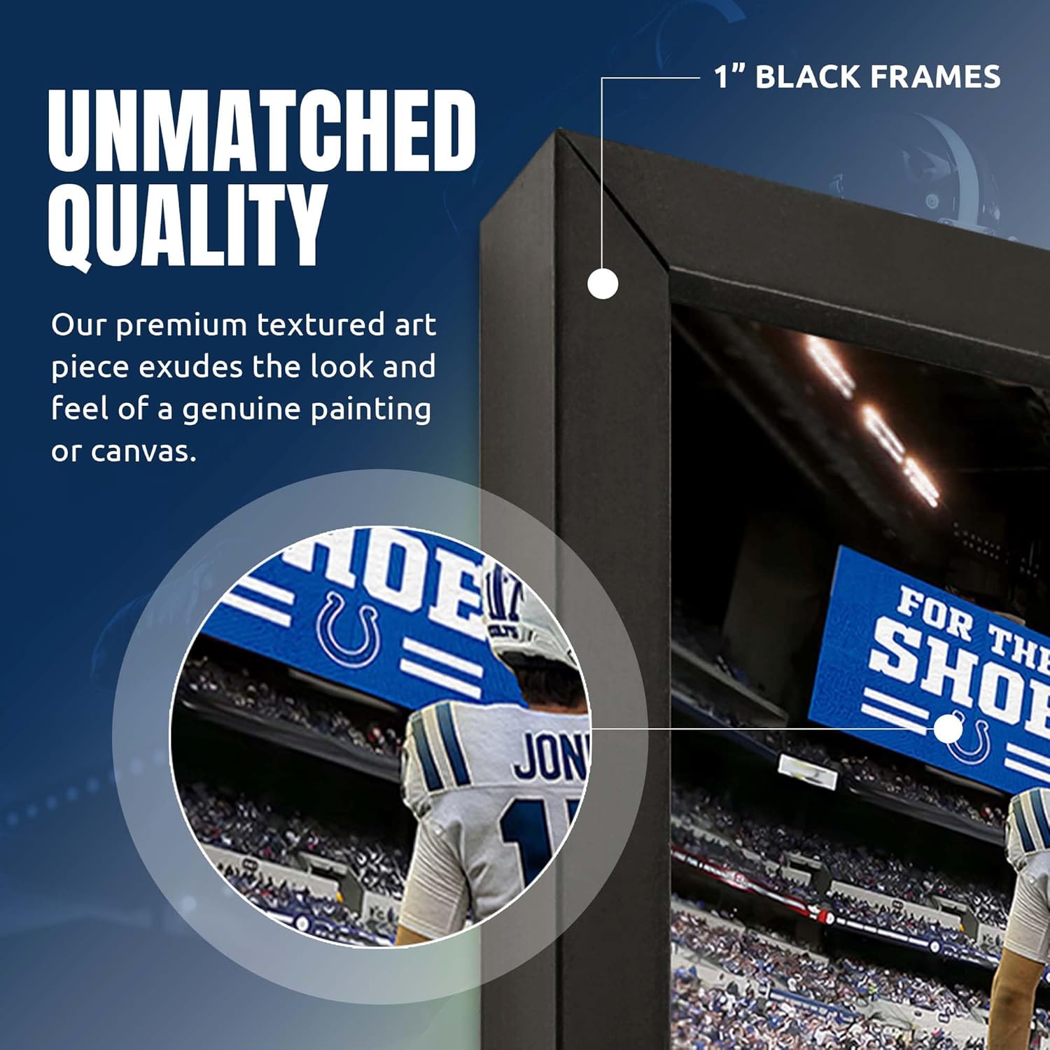 Sporticulture NFL American Football Framed Wall Art - Indianapolis Colts - Daniel Jones - Jonathan Taylor - Picture Poster for Bedroom, Man Cave Decor, Ready to Hang, 14" x 20", Small