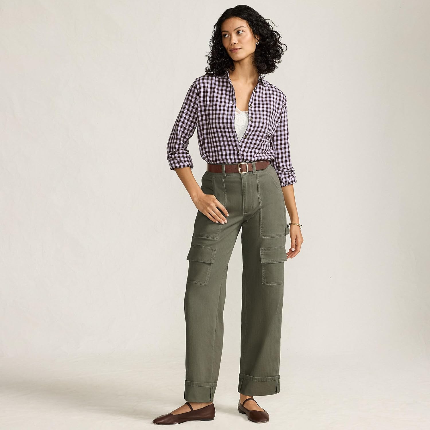 Lands' End Women's Chino Mid Rise Straight Leg Cargo Ankle Pants 4 River Stone Green