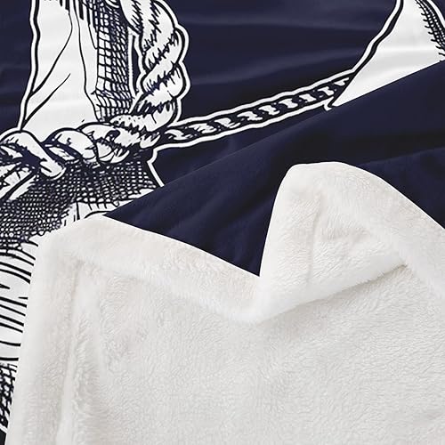 Miniatura 4 de Anchor Throw Flannel Blanket,Nautical Rope Anchor Navigation Fleece Throw Blanket for Home Decor Sofa Couch,Ocean Adventure Theme Navy Blue Fleece