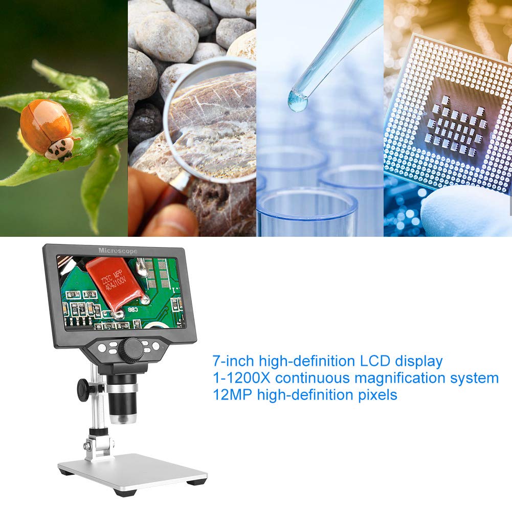 Microscopio Digital LCD 1X-1200X 7 Pulgadas 12MP Cámara de Microscopio de Píxeles 100-240V