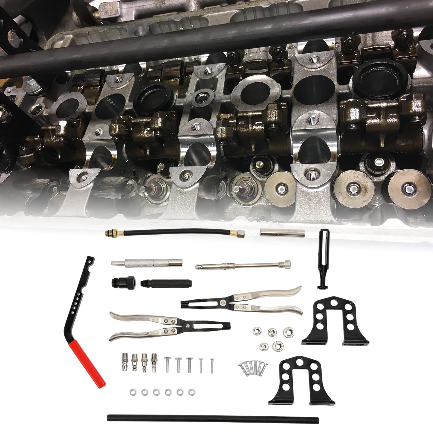 GEARMONSTER 39 TLG Druckluft Ventilfederspanner Ventilschaftdichtung wechseln Montage Werkzeug Set für 8 16 und 24 Ventilmotoren