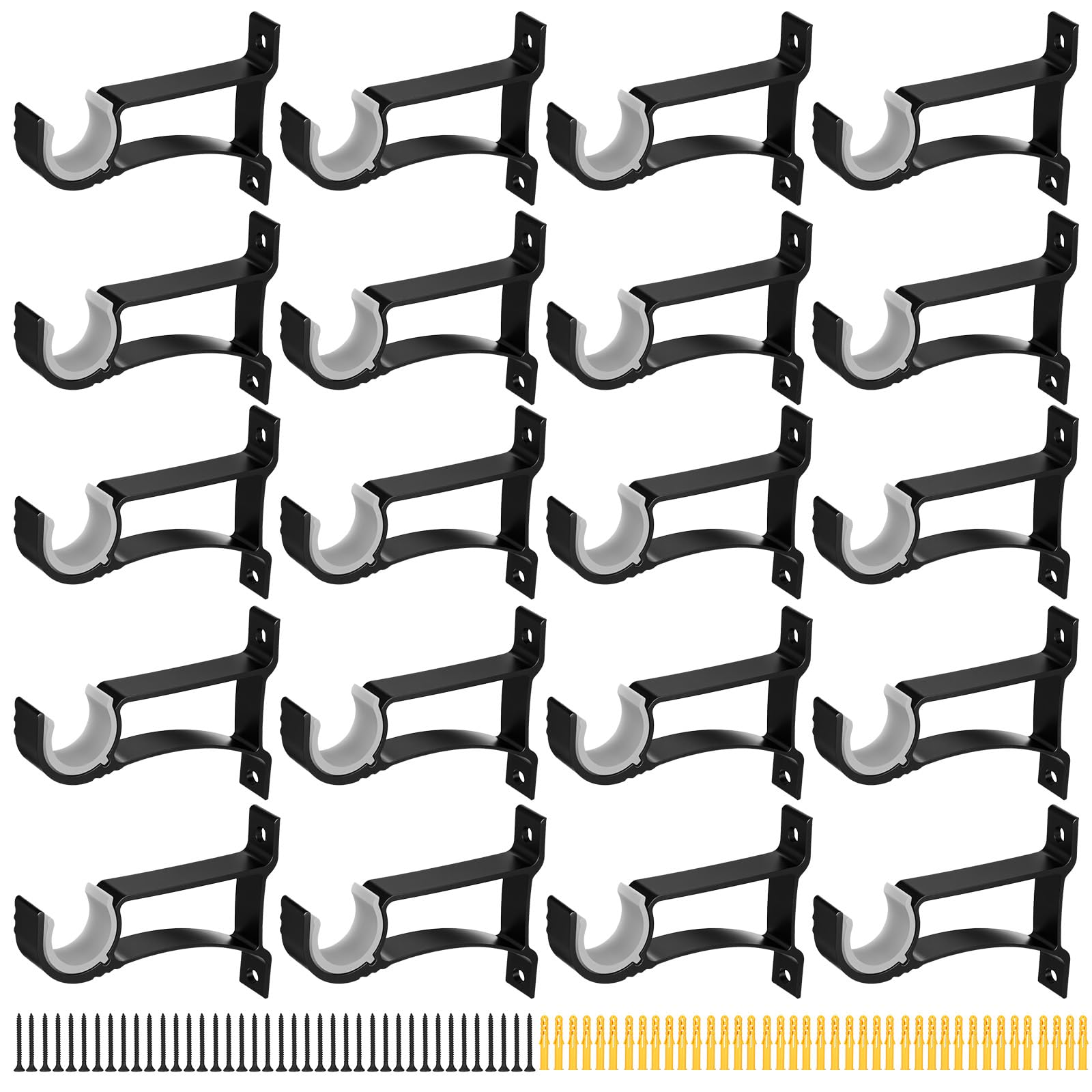 Photo 1 of 20-Pack Heavy Duty Black Curtain Rod Brackets – Aluminum Alloy & PVC Wall Mount Hooks for 1” to 1.2” Drape Rods – Rust-Proof, Sturdy Support for Indoor/Outdoor Use