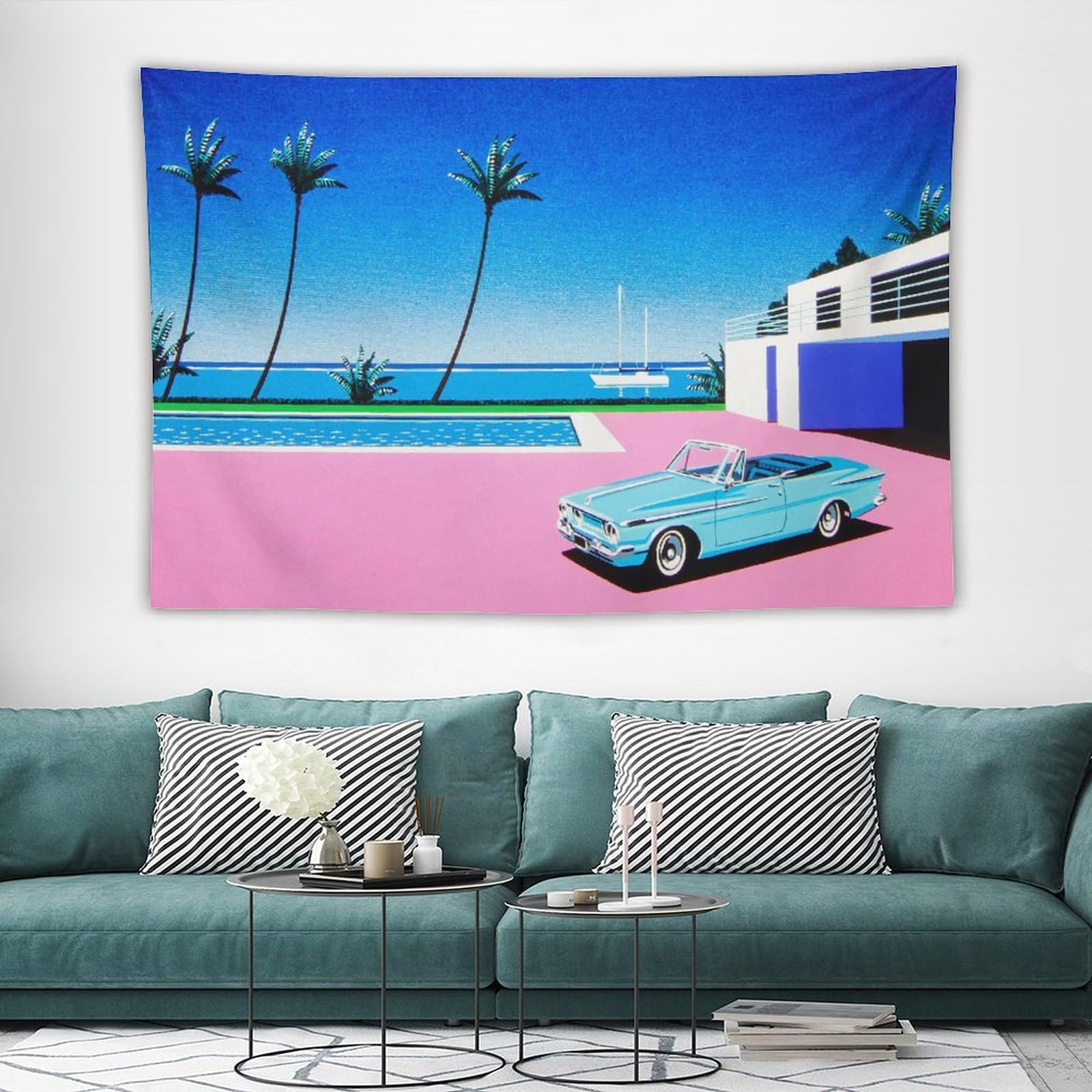 Amazon.co.jp: 永井博 イラストアートワーク タペストリー 夏 ビーチ