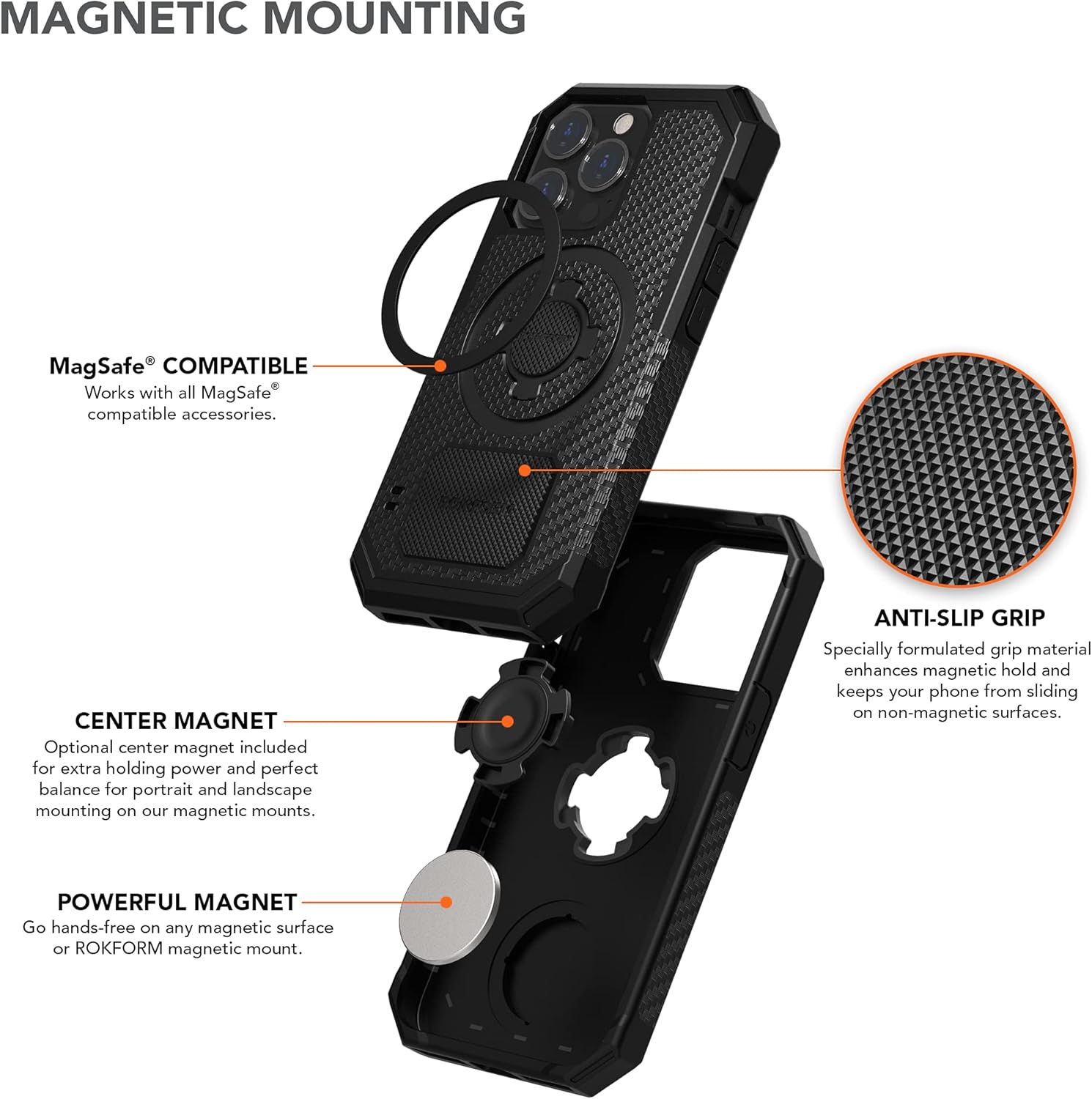 rokform iphone 13 pro rugged case dual magnet swivel dash mount phone mount for car truck or van