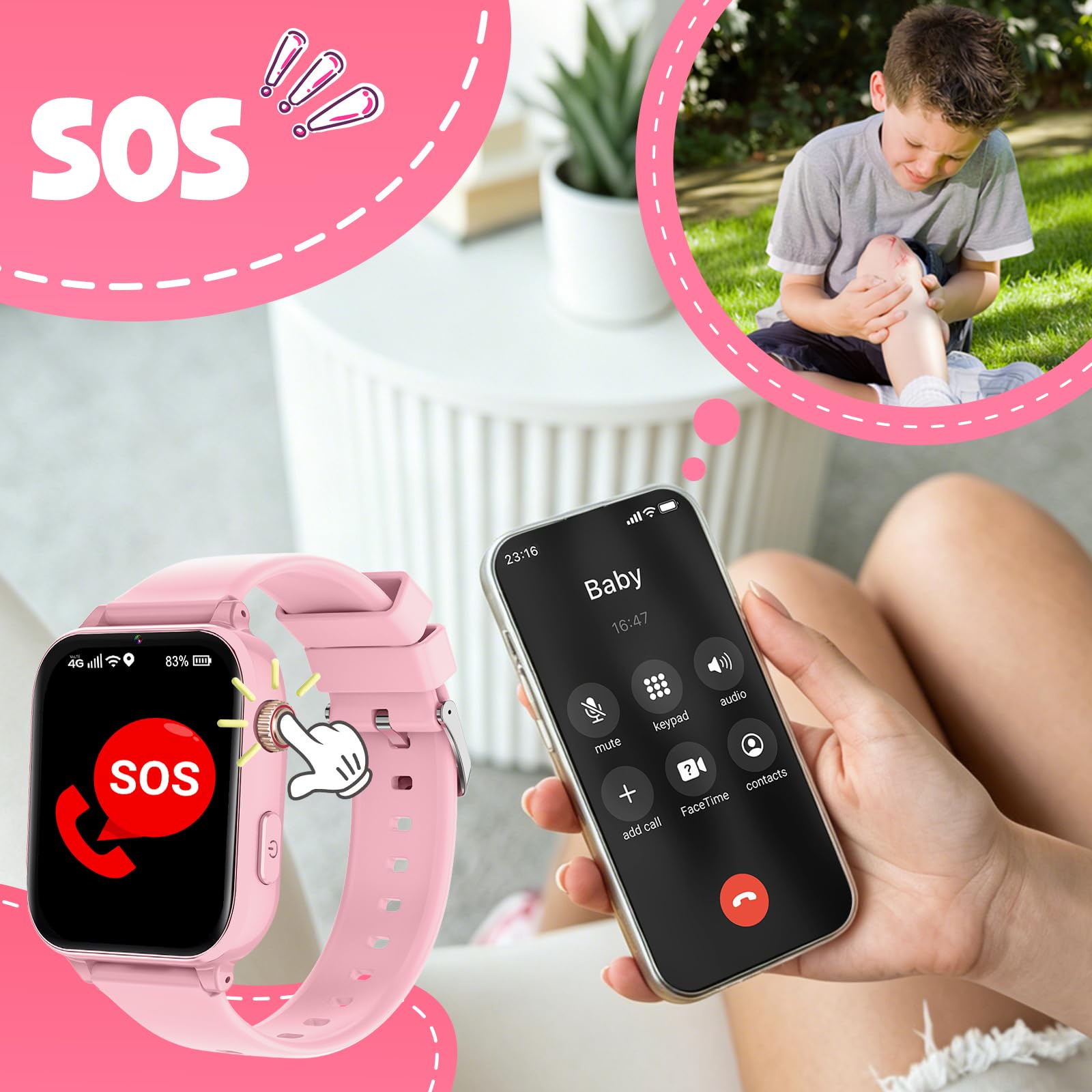 Alutoria Smartwatch Niños con GPS y Llamadas, 4G Reloj Telefono Niños Niña