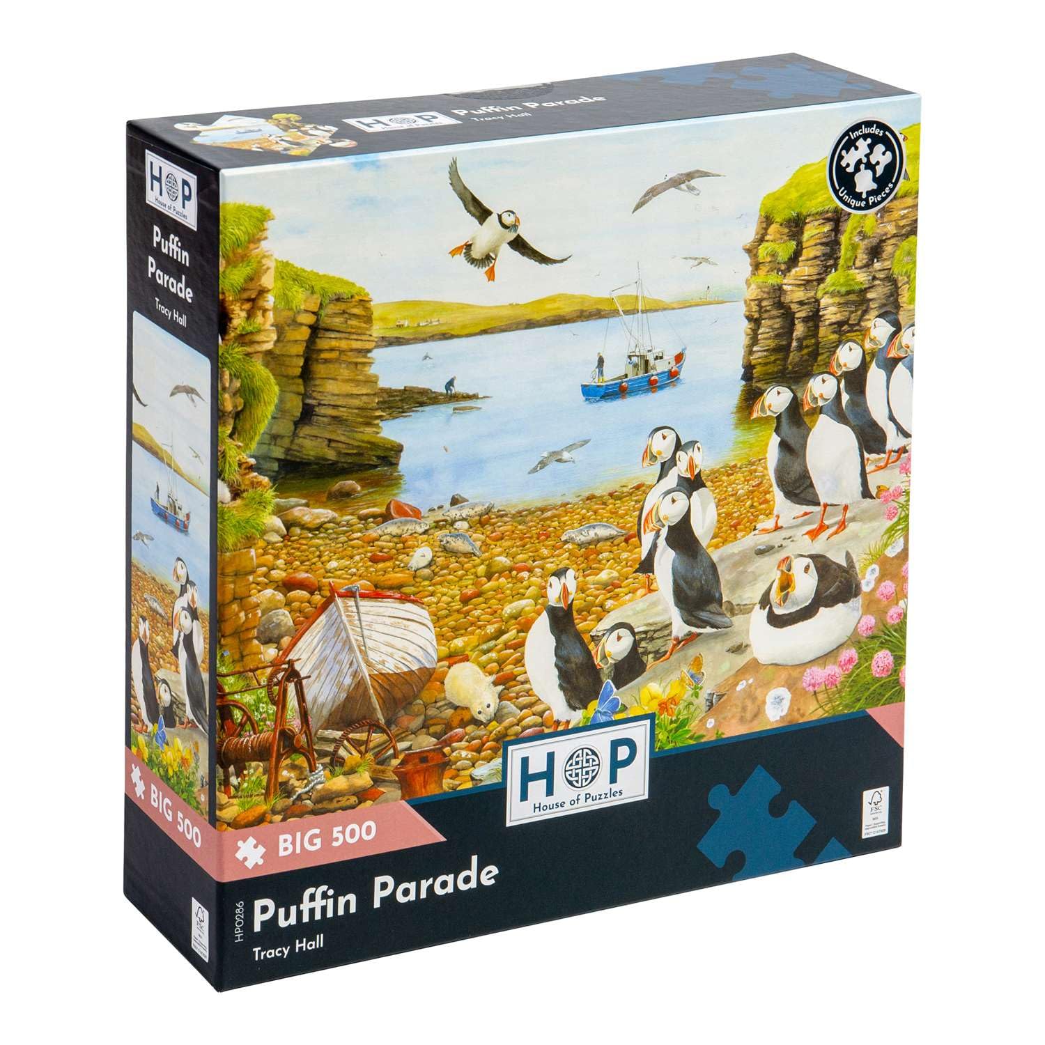 The House of Puzzles - Puffin Parade Jigsaw - Big 500 Piece Jigsaws For Adults, Extra Large Pieces, Artist Illustrated, Scenic Landscape, Deluxe Puzzle Gifts โ image 1