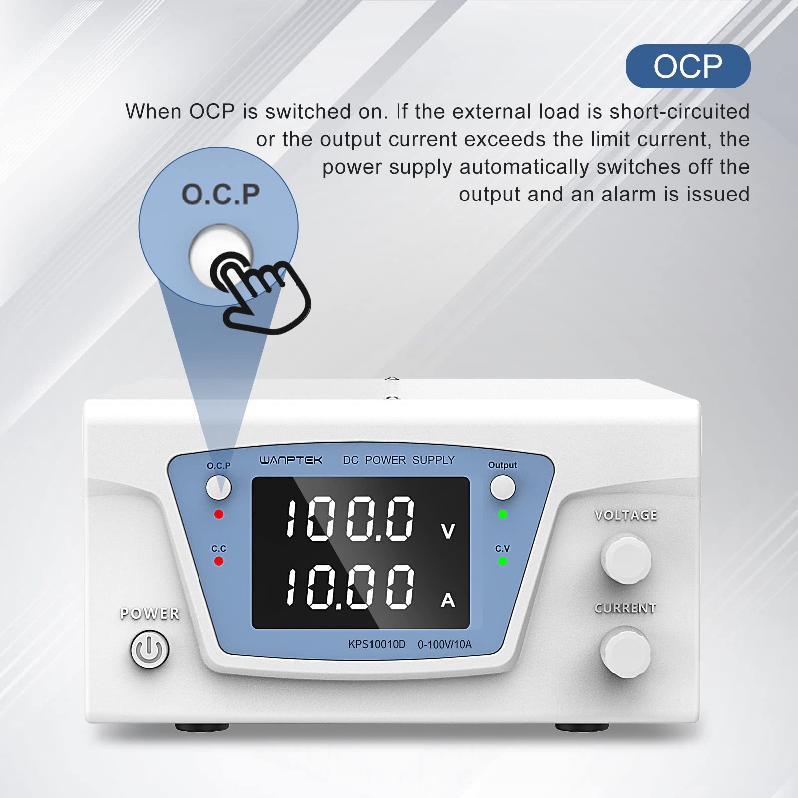 DC-Schaltnetzteil 0-100V/0-10A, Variable geregelte Stromversorgung, Labornetzteil mit Output-Taste, 4-stellige LED-Digitalanzeige mit hoher Präzision, Encodereinstellung
