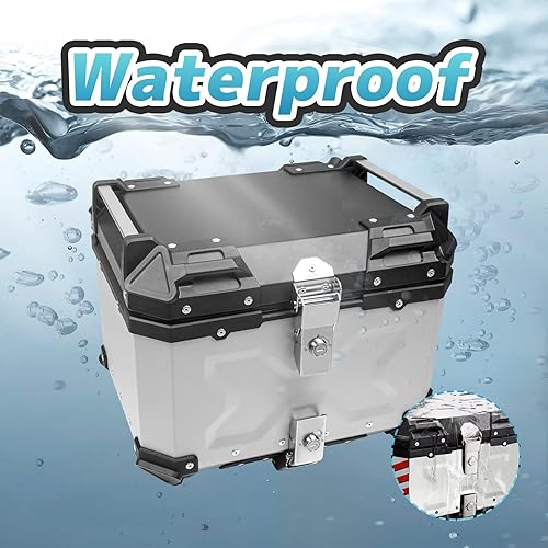 Miniatura 4 de Donpida Funda superior universal para motocicleta, 45 L, caja trasera de motocicleta, maletín de almacenamiento con respaldo, bloqueo de seguridad y