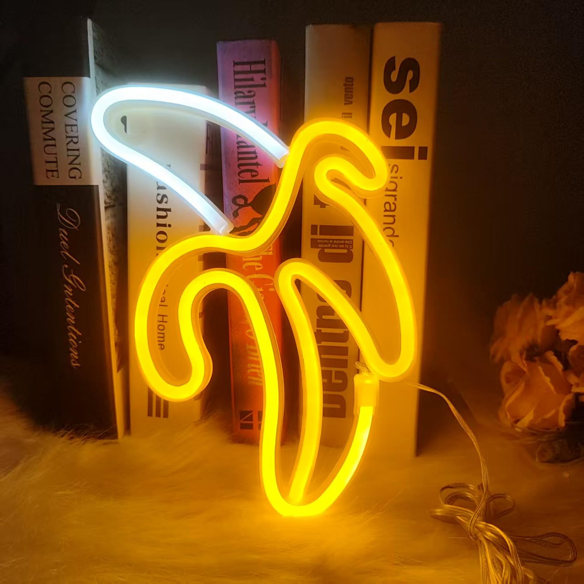 LED Cute Banana Fruit Neon Sign for Wall Decor,3x AA Battery or USB Operated Weird Neon Signs Funny Night Lamps Light Up Signs for Christmas,Summer Pool Party,Nursery, Home Decor