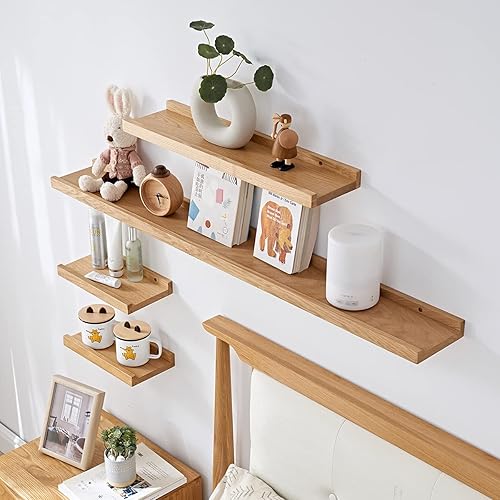 Miniatura 5 de Estante flotante para pared, estantes de pared de madera de roble natural de 24 pulgadas (ancho de actualización de 6 pulgadas), estante de repisa