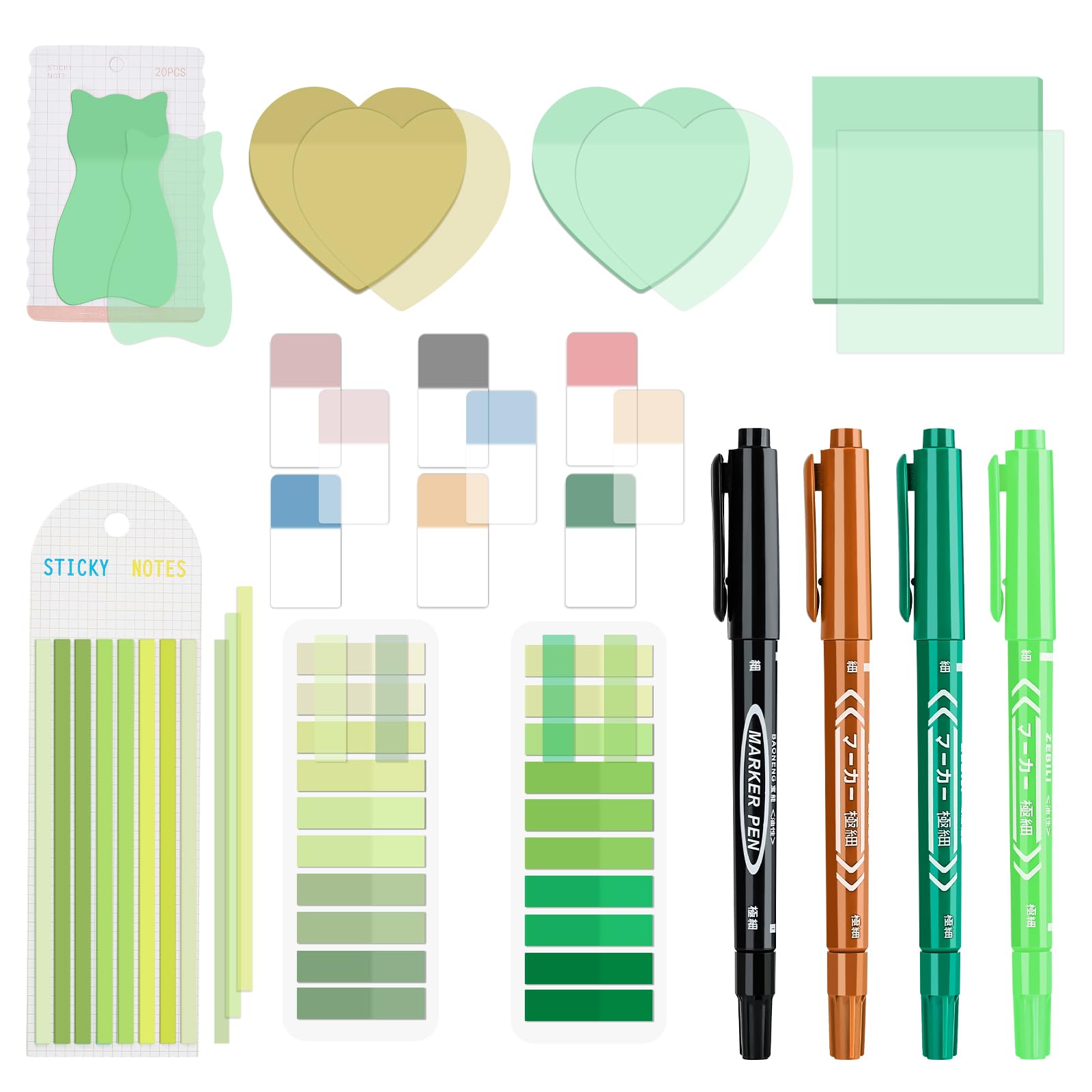BAYTORY 850 Sheets Transparent Sticky Notes with Permanent Markers (Green)