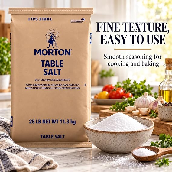 Morton Table Salt, Iodized, 25 Pound