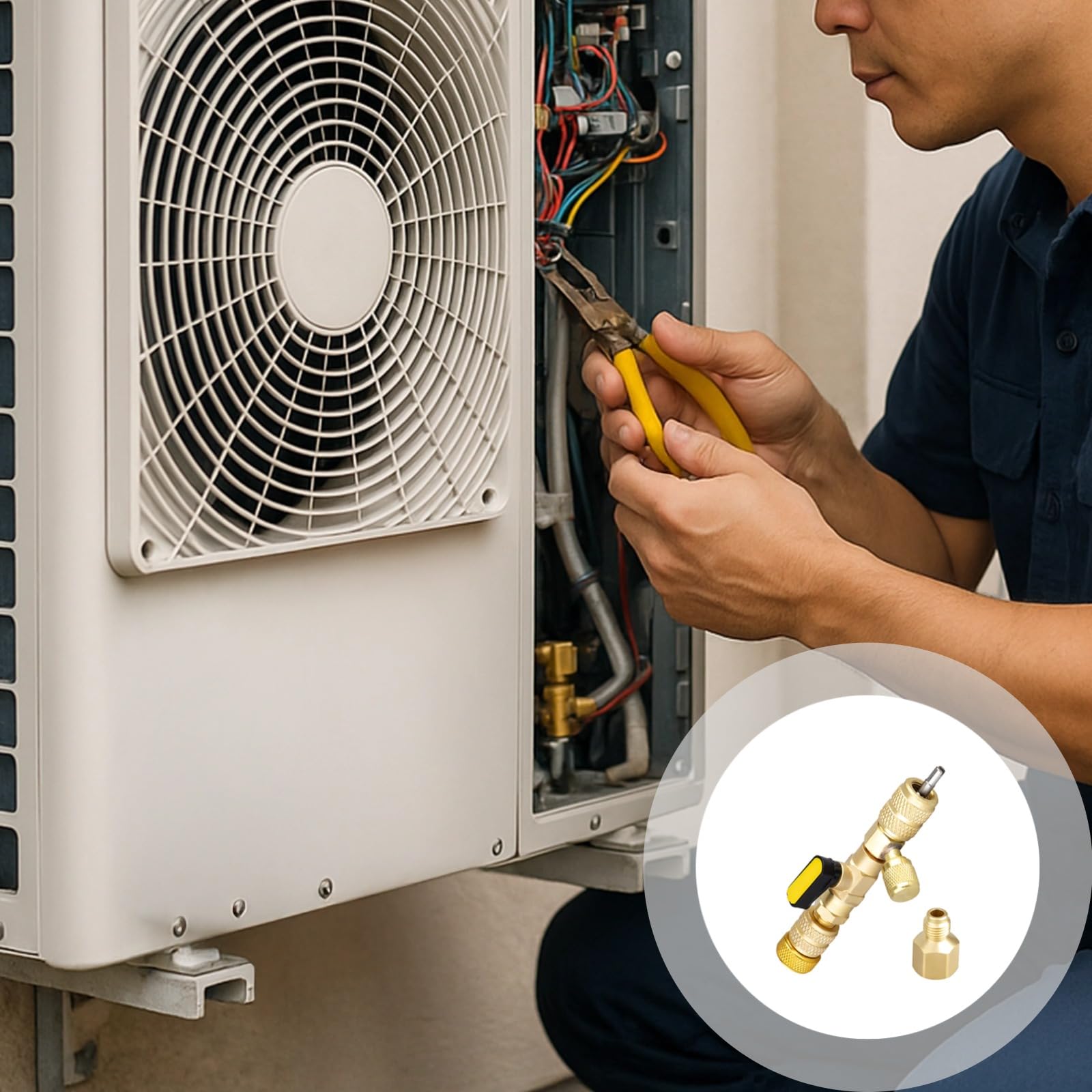 Generisch Ventileinsatz-Entfernungswerkzeug für R22 und R410 Klimaanlagen, Doppelport-Installationswerkzeug, Werkzeug zur HVAC Kältemittelwartung, Eisen, goldfarben