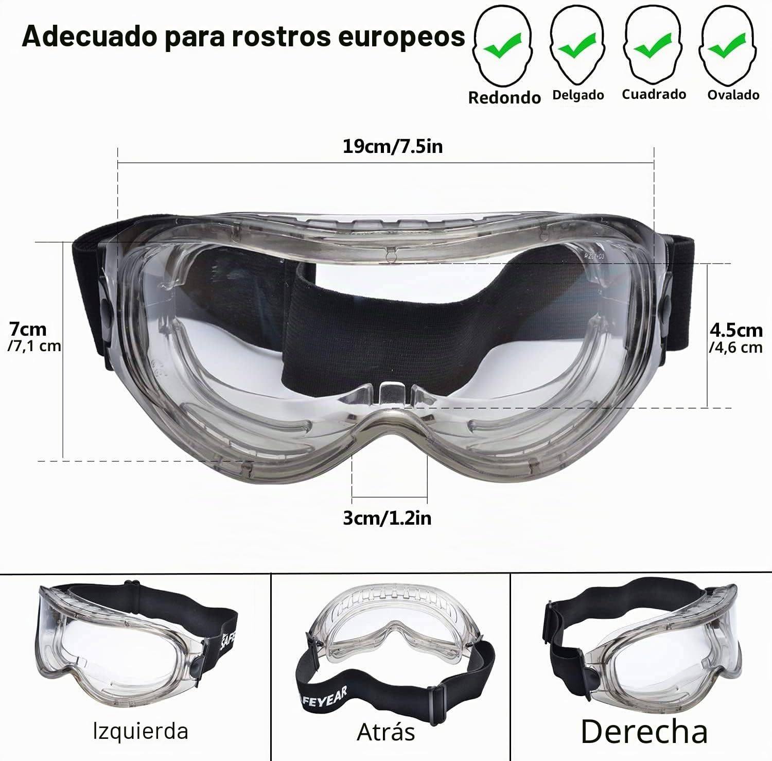 SAFEYEAR Laboratorio Gafas Protectoras de Seguridad de Obra gafas proteccion [Cinta ajustable] con Lentes Policarbonatos Protección contra Impacto Soldadura Laboral Graduadas Trabajo,Azul y verde