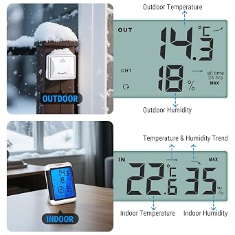 ThermoPro TP65C kablosuz termo-higrometre dijital termometre higrometre iklim monitörü kablosuz dış mekan sensörlü kablosuz hava istasyonu, 60m'ye kadar menzil