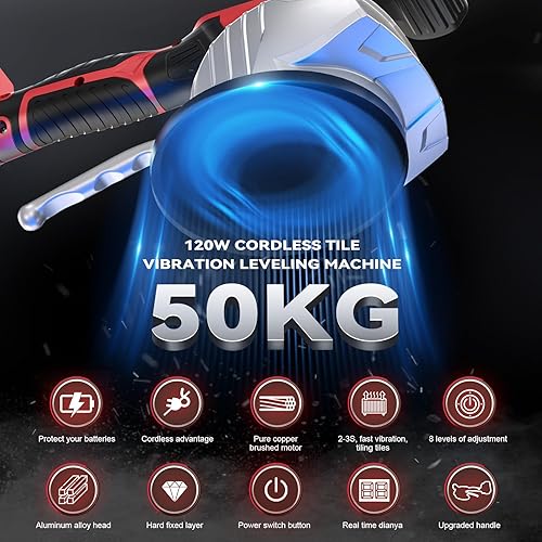 Miniatura 5 de Máquina niveladora inalámbrica de vibración de azulejos, para batería Milwaukee de 18 V máxima, herramienta vibradora portátil Ecarke con 8