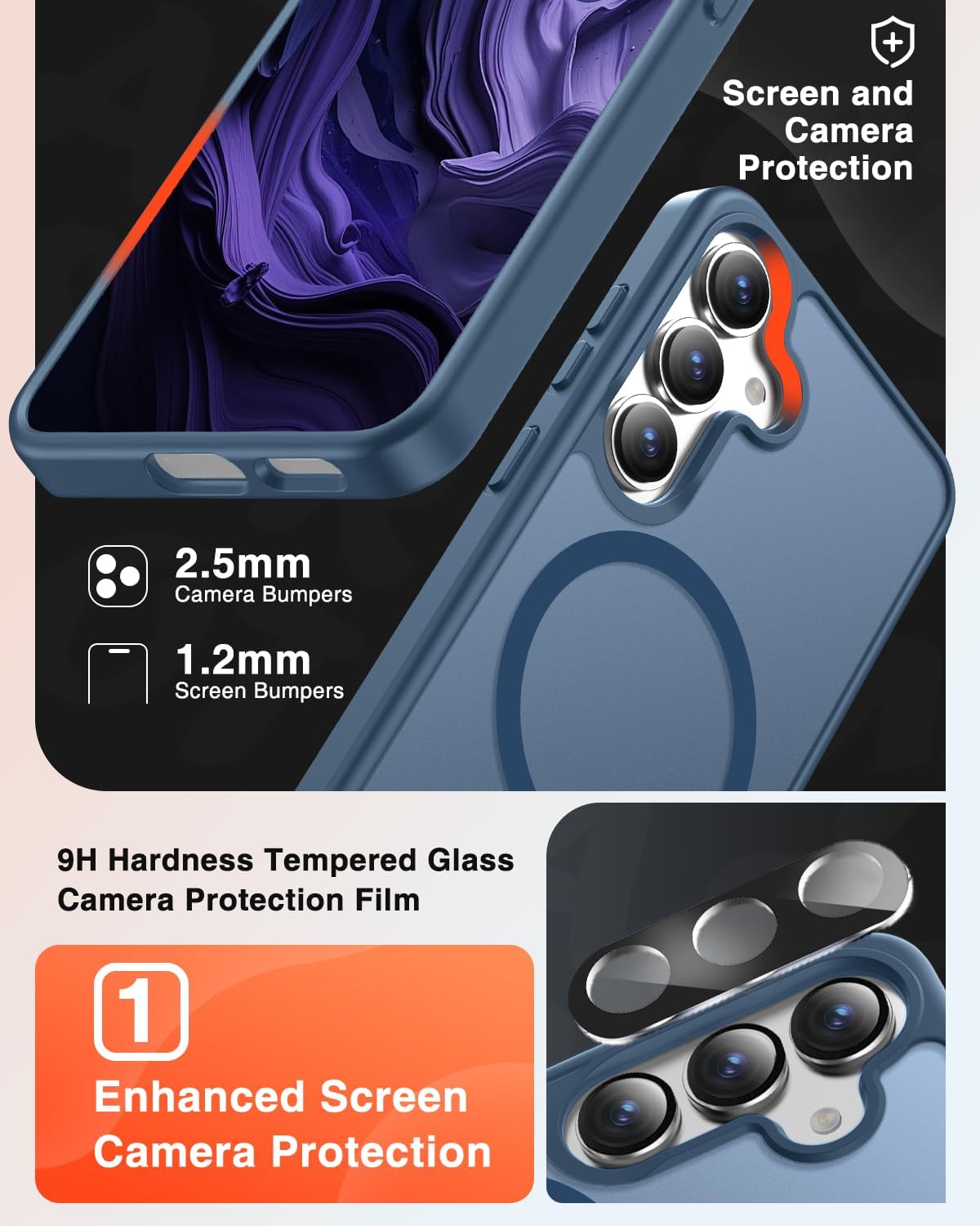 [4 in 1] Magnetic for Samsung Galaxy S23 Case, 2 Pics Privacy Screen Protectors and 1 Pic Camera Protector, Fit for MagSafe, Military Grade Shockproof Translucent Matte Galaxy S23 Cover, Dark Blue image 5